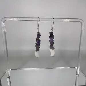 Amethyst & Pearl Moon Earrings- JewelVana