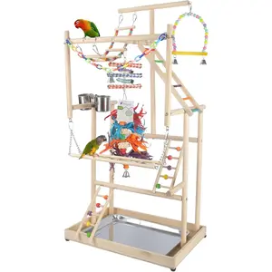 Large 4 Layers Small Bird Playground Parakeet Play Stand Bird Gym Parrots Playpen Playstand Parrot Tree for Cockatiel Lovebirds Conure Cockatoos Finch Budgies