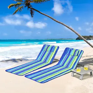 COSTWAY Beach Chairs for Adults 2 Pack Set with Side Table, 5 Position Adjustable Folding Lawn Chair for Sunbathing, Patio Chaise Lounge Lightweight Backpack Camping Chairs
