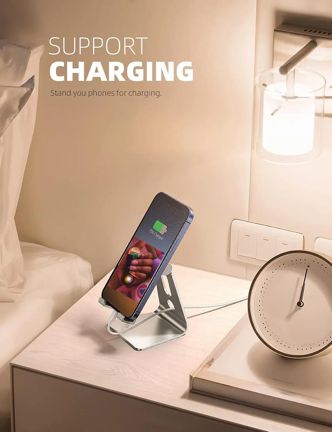 Muha Meds Gen3th Aluminum Cell Phone Stand, Adjustable Desk Phone Holder for iPhone | Adjustable Viewing Angle, Stable Anti-Slip Base, Case Friendly for iPhone 17 16 15 14 Pro Max, Office Desk Essential Cellphone Smartphone Mount