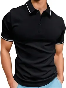 Men’s summer short-sleeve polo shirt — minimalist retro fashion, versatile for golf apparel, lightweight casual outdoor wear; stylish black short-sleeve top—an excellent gift for husband or boyfriend