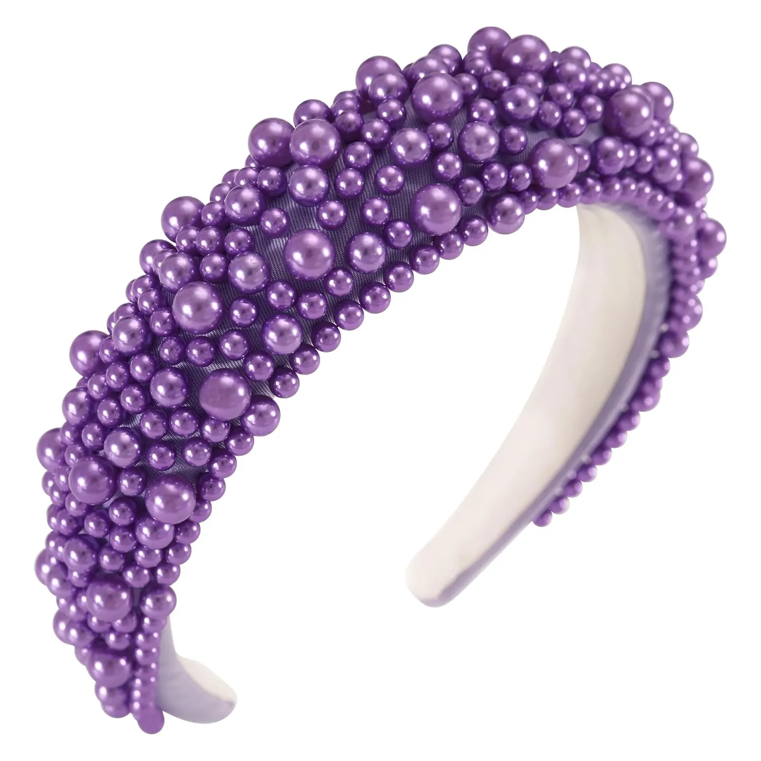 Padded Pearl Headband Thick Beaded Headbands for Women Non Slip Fancy Puffy Headband Pearl Headpiece for Bride Wedding Hairband Hair Accessories Gift