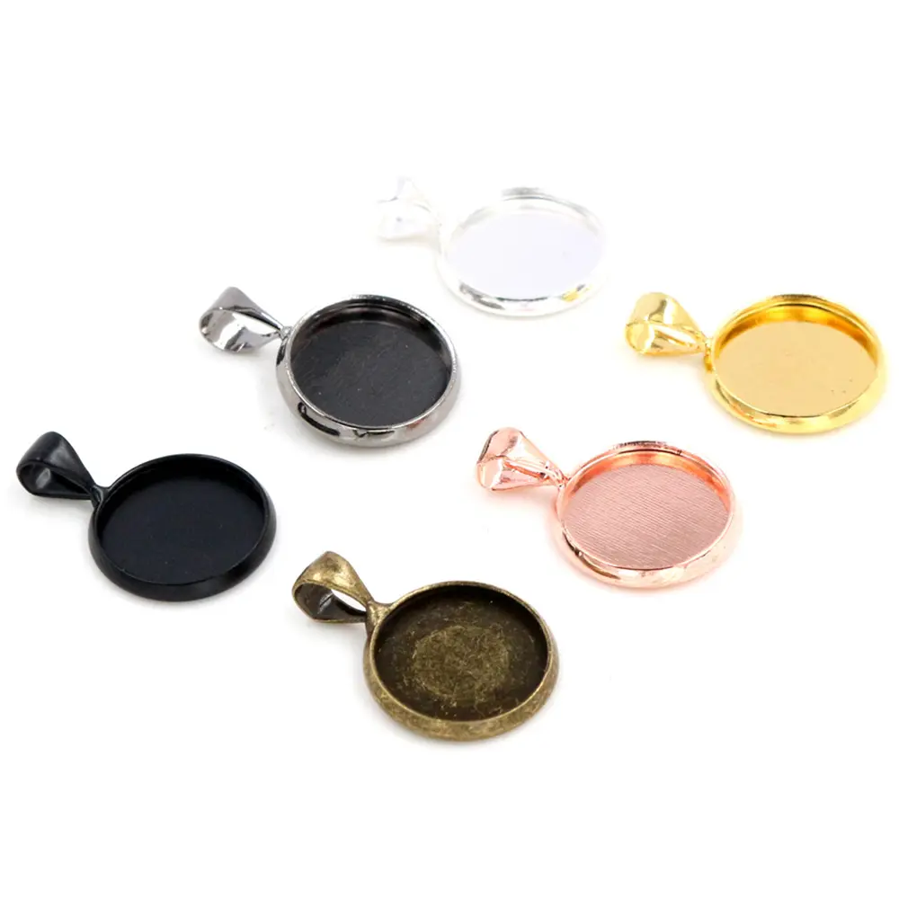 20pcs 12mm Inner Size Silver Gold Rhodium Plated Brass Material Simple Style Cabochon Base Cameo Setting Charms Pendant Tray
