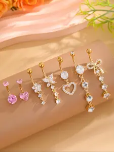 Women's Elegant Butterfly & Flower Design Navel Rings, Cute Fashion Navel Piercing Jewelry, Cubic Zirconia Body Jewelry for Party, Daily Decor for Girl, Maximalist Jewelry