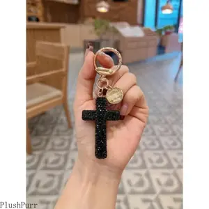 Clay Cross Keychain with Diamonds, Creative Unisex Car Keychain and Bag Pendant, Fashionable and Unique Accessory