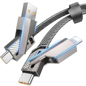 Multi-USB Fast Charging Cable 60W 5FT Compatible with Lightning Cable [Fast Charging & Data Transfer] Flat Braided Multi Charger Cord Combo with L/USB C/A Port for iPhone/iPad & All Devices