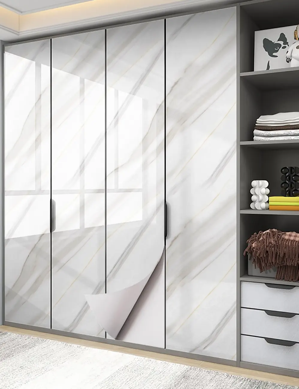 PVC Glossy Adhesive Marble Pattern Wallpaper - Geometric Oil-Proof Waterproof Detachable Kitchen Countertop Sticker for Indoor DIY Enthusiasts’ Furniture Renovation & Room Decor