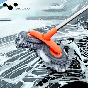 LEIBOO Car Washer Mop Foam Wash Chenille Brush Double Brush Head Roof Window Cleaning Maintenance Three-Section Telescopic Mop