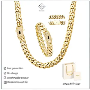 【Set】14K gold-plated Cuban necklace and bracelet combination set, new anti-rust technology, comfortable to wear and non-allergic. 6mm/8mm/10mm/12mm/14mm can be selected. Suitable for leisure, business, entertainment and any other occasions