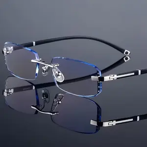 1pc Vintage Men's Fashion Eyeglasses - Rimless PC Frame, Anti Blue Light, Iron Frame, Elegant Retro Look, Trendy and Stylish