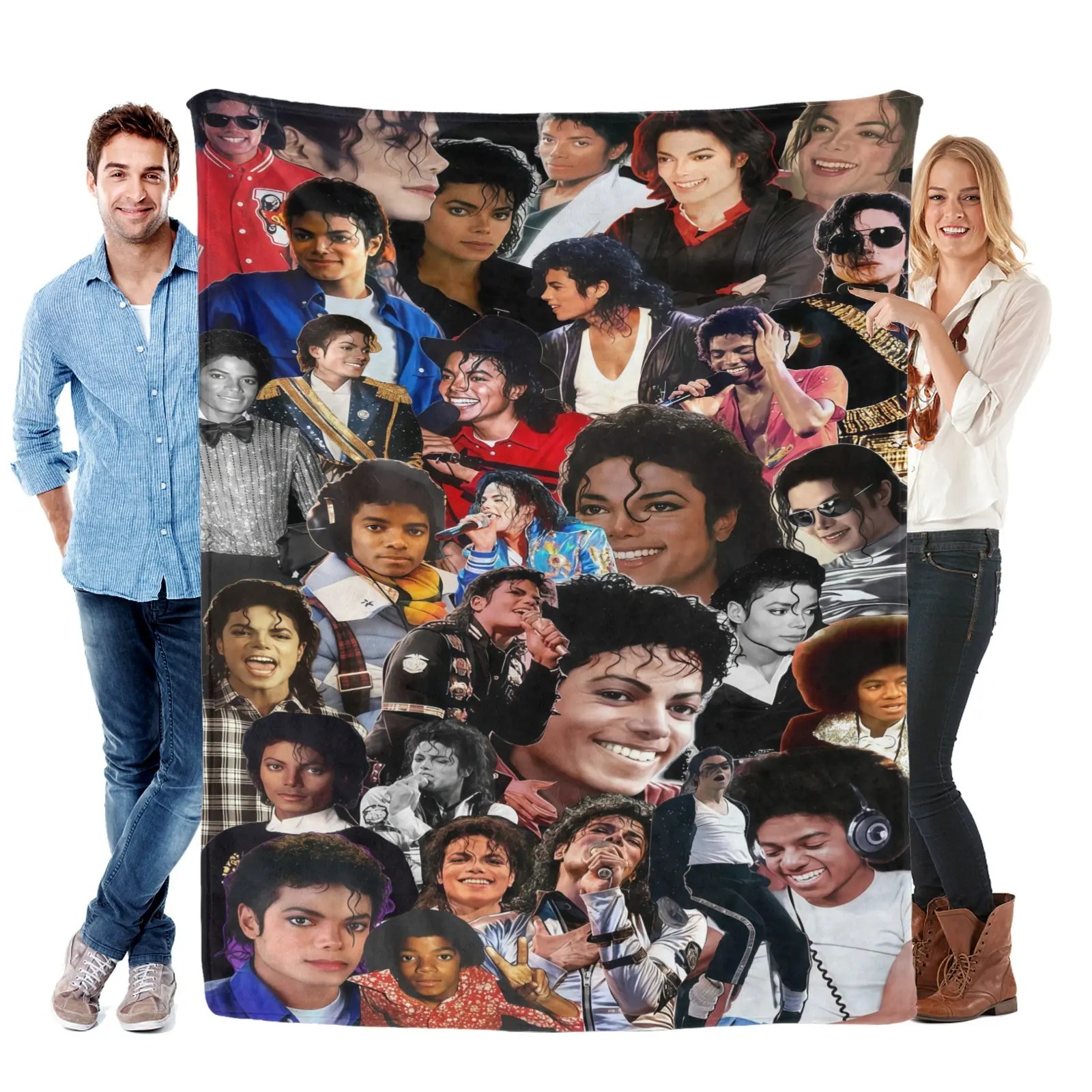 Michael Jackson Music Legend Fleece Throw Blanket - 60-in Anti-Pilling Wrinkle-Resistant, Iconic Pop Star Collage Print, Multi-Size, Soft for Home/Couch Bed, Indoor/Outdoor Lightweight AC Blanket for Fans, Iconic Print