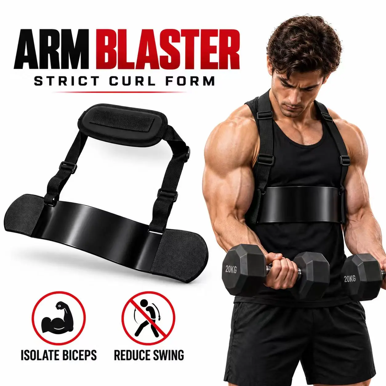 Arm Blaster Bicep Curl Isolator - No-Swing Muscle Exercise Equipment, Gym Stuff, Home Workout Gear for Dumbbell & Barbell Lifts