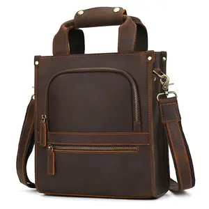 Retro Styled Leather Carryall for Men's - 3-in-1 Convertible Briefcase, Crossbody & Shoulder Bag in Crazy Horse Cowhide Business Bag Messenger Crossbody Bag