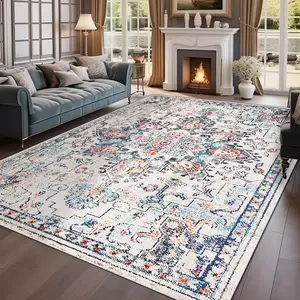 Boho Style Geometric Floral Pattern Rug, Decorative Area Rug, Non-slip Washable Floor Mat, Decorative Carpet for Home Living Room Bedroom Hotel Dormitory