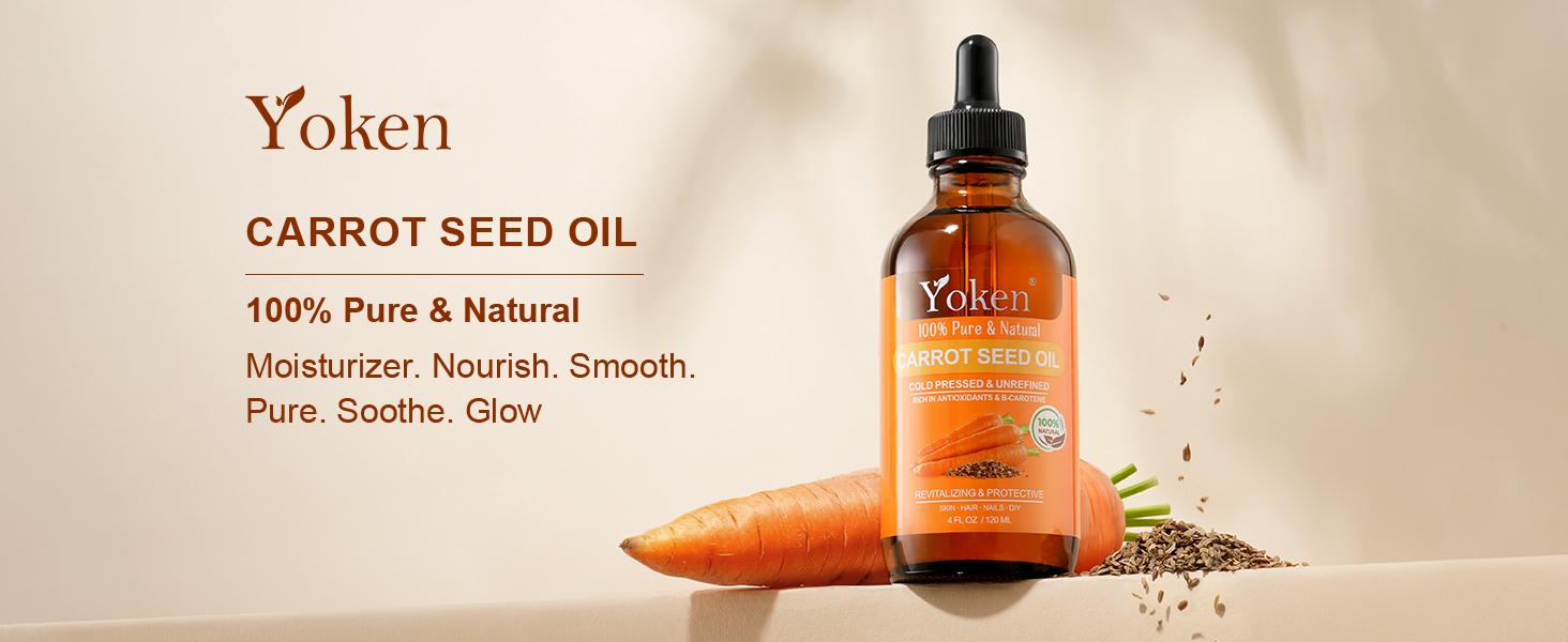 Yoken Cold Pressed Carrot Seed 4 fl oz Pure Cosmetic Carrier, Moisturizing Hydrating Body Care for Skin & Hair – Lightweight for Scalp Massage, Nail Care & Essential Oil Blends