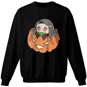 Nezuko with Halloween Pumpkins T-shirt, Sweatshirt, Fall T-Shirt, Cute Anime Tee,Cute Chibi Shirt, Anime Fans Tee, Anime Character Tee Gift For Her Him 25926