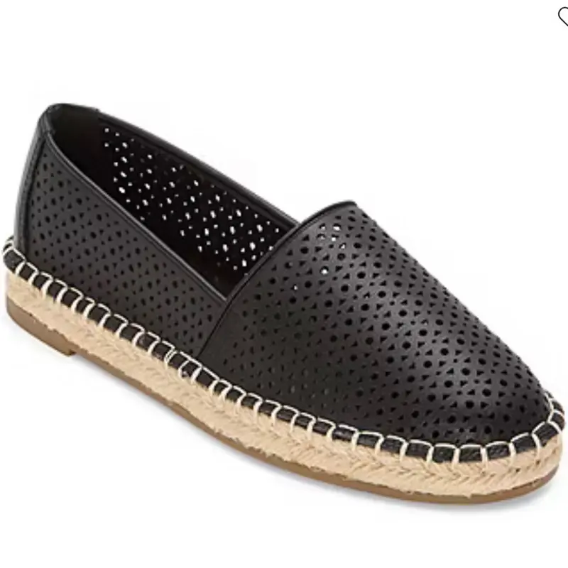 Women’s Black Perforated Espadrille Flats – Breathable Slip-On Casual Summer Shoes