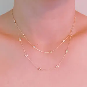 Crystal Bezel Station Layered Necklace