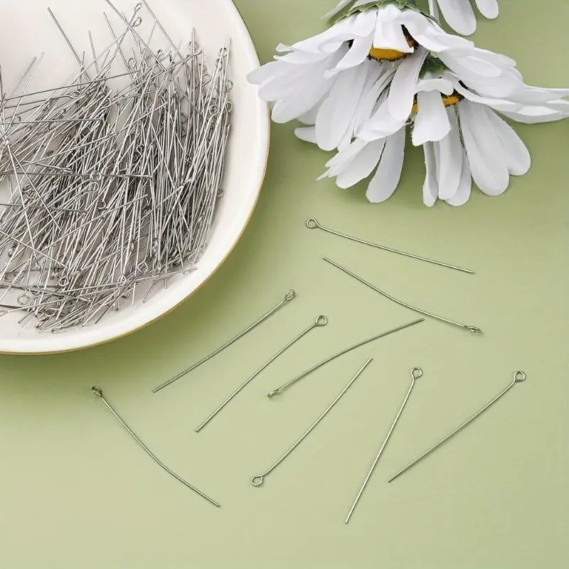 About 300pcs 1.97inch Stainless Steel Eye Pins 9 Needles Eye Head Pins Suitable For Making Jewelry Earrings Tools Hand Crafts