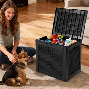 32-Gallon Outdoor & Indoor Deck Box, Waterproof Resin Storage Box with Lockable Lid, Multi-Scene Use for Patio, Garden, Garage, Poolside, Toy Chest & Organizer