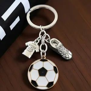 Men's Soccer Player Keychain Cartoon Football Shoe with Tassel Metal Key Ring Sports Fans Gift
