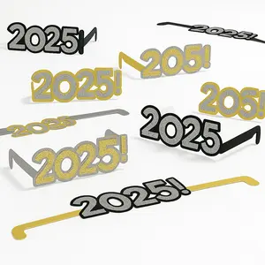 Glittery "2025" New Year's Eve Glasses Multipack - Black, Silver, and Gold (8-Pack)
