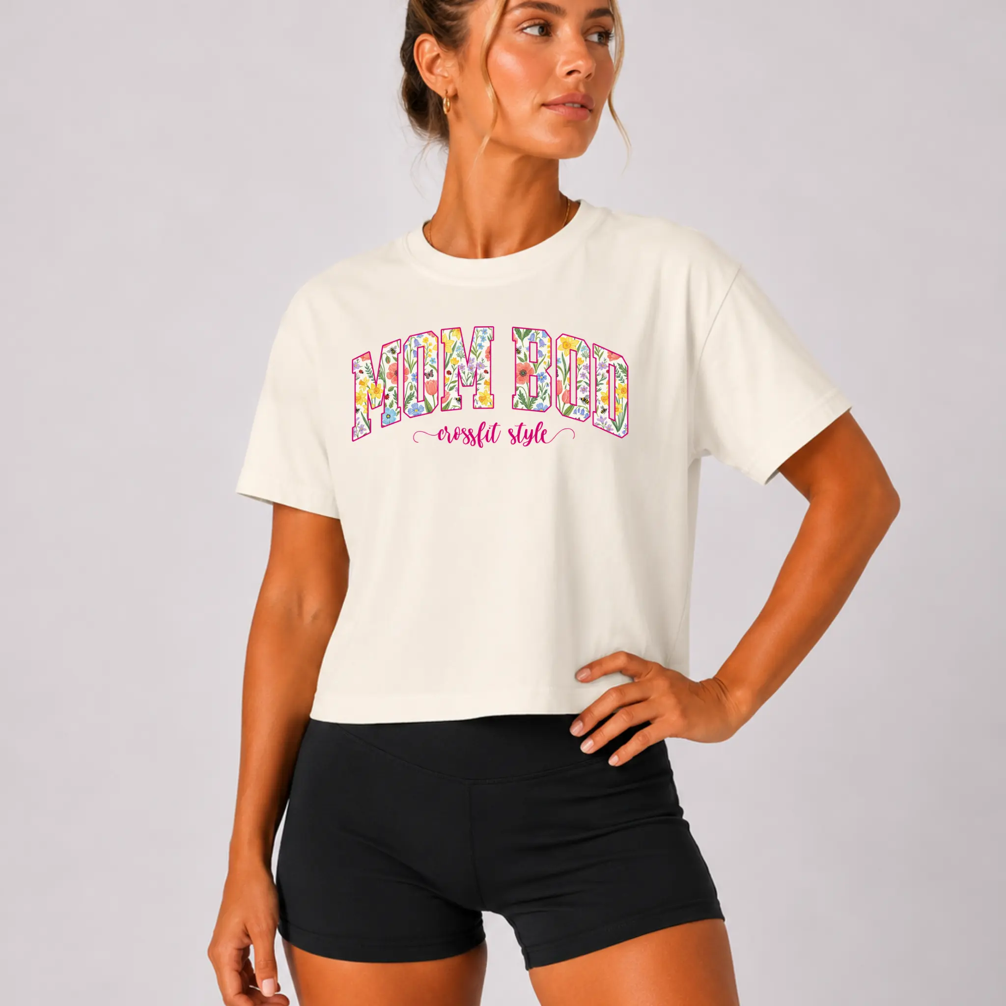 Mom Bod CrossFit Style Boxy T-shirt | Fit Mama Workout Crop Top