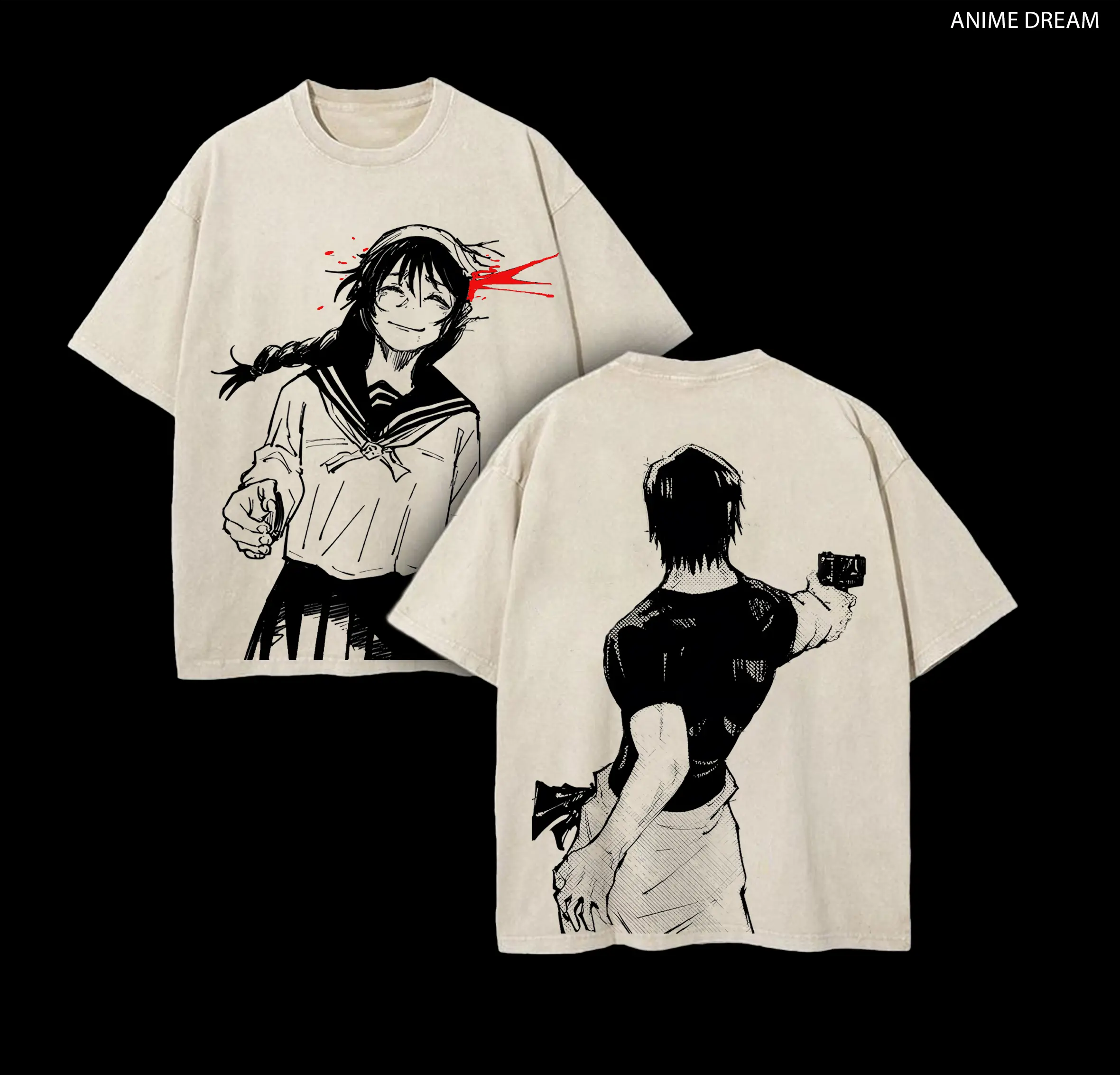 Riko Amanai Toji - JJK Anime Double Printed Vintage Washed Tee Unisex Oversize Anime Manga Washed Heavyweight Cotton T-shirt, Gift For Anime Fan, Anime Lover