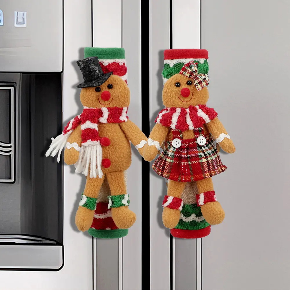 Two-Piece Christmas Decoration Set, Biscuit Man Gingerbread Man Refrigerator Handle Cover, Microwave Oven Protector, Festive Home Decor Accessories, Christmas Ornaments
