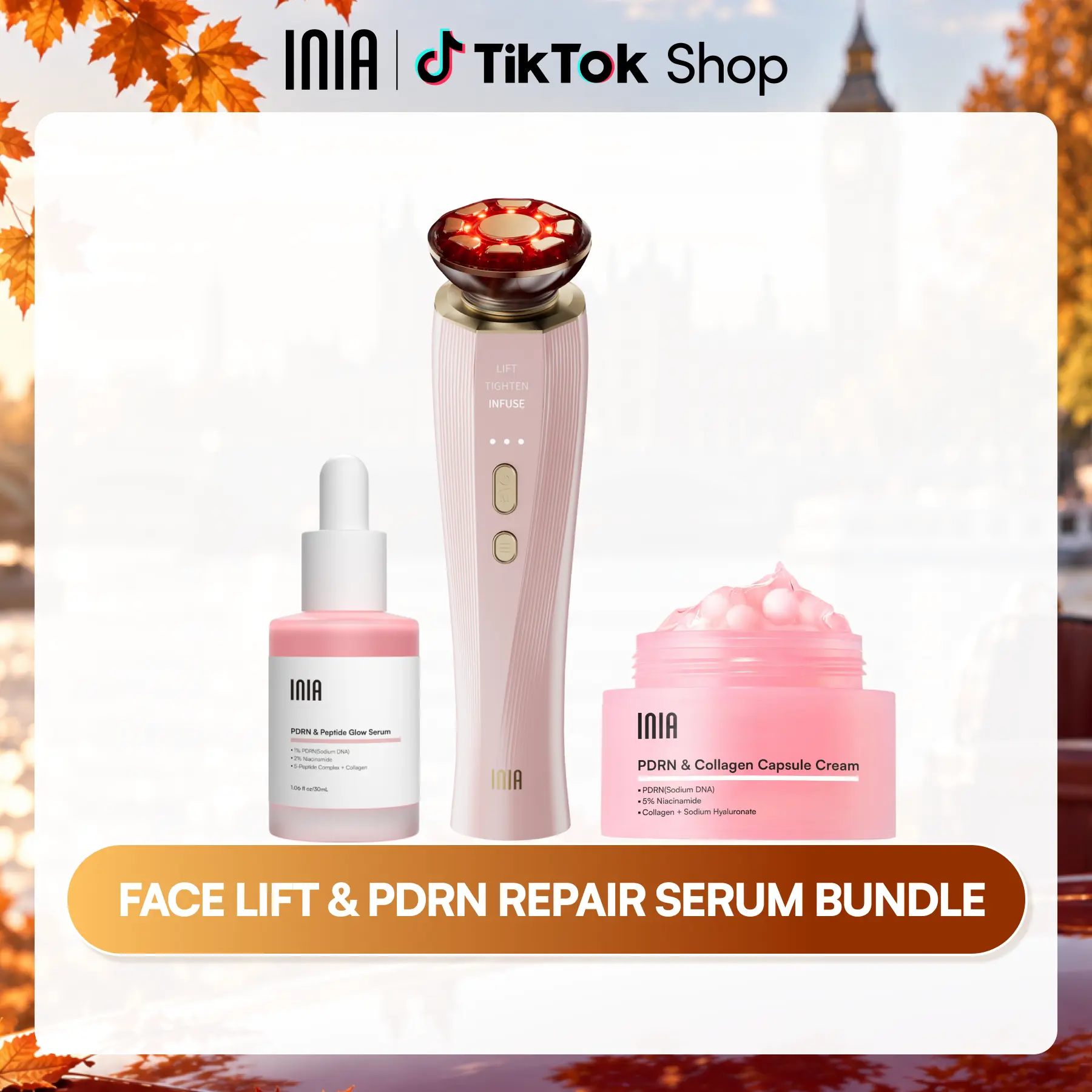INIA FLARE & PDRN + Peptide Repair Bundle – Beauty Device with Serum & Cream Duo for Lifting, Firming & Deep Repair, Boosts Absorption & Hydration, Safe for Sensitive Skin,Mother's Day Special Gift,back to school,back to school haul