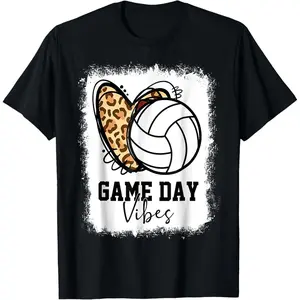 Bleached Volleyball Game Day Vibes Volleyball Mom Game Day T-Shirt Men's Graphic Tee Crewneck Graphic Printed Unisex Cotton T-shirt for Men Fashion Men's Top for Daily Wear made in usa