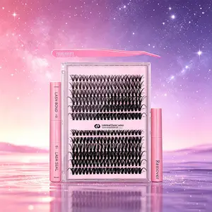 4 in 1 set 240 pcs DIY Fluffy Lash Clusters Kit, Eyelashes Clusters Extensions Kit 9-17mm Individual Lashes 3D Curl Mixed False Eyelashes, Eyelash Set with Lash Bond&Remover& Brush, Lash Extensions, Cosmetic