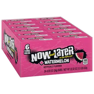 Now and Later Watermelon 24 ct. - Sweet and Chewy Candy with Watermelon Flavor - 24 Count Box Snack Sugar