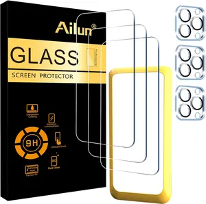 Ailun 3 Pack Screen Protector for iPhone 15 Pro [6.1 inch] + 3 Pack Camera Lens Protector with Installation Frame,Case Friendly Tempered Glass Film,[9H Hardness] - HD [6 Pack] Visit the Ailun Store
