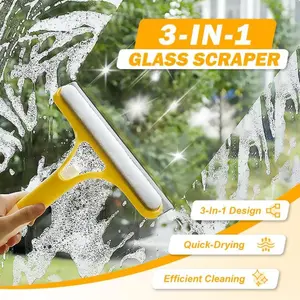3 in 1 Window Cleaning Scraper, 2025 New Squeegee for Shower Glass, 3 in 1 Spray Function for Glass Doors for Windows Glass, Mirrors Scraper, Brush. All-Purpose Window Cleaner Tool
