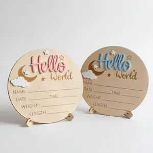 1PC Hello World Newborn Birth Announcement Board – Wooden Baby Name Sign, Baby Photo Prop & Keepsake Plaque, Unisex Baby Shower Gift, Nursery Decoration