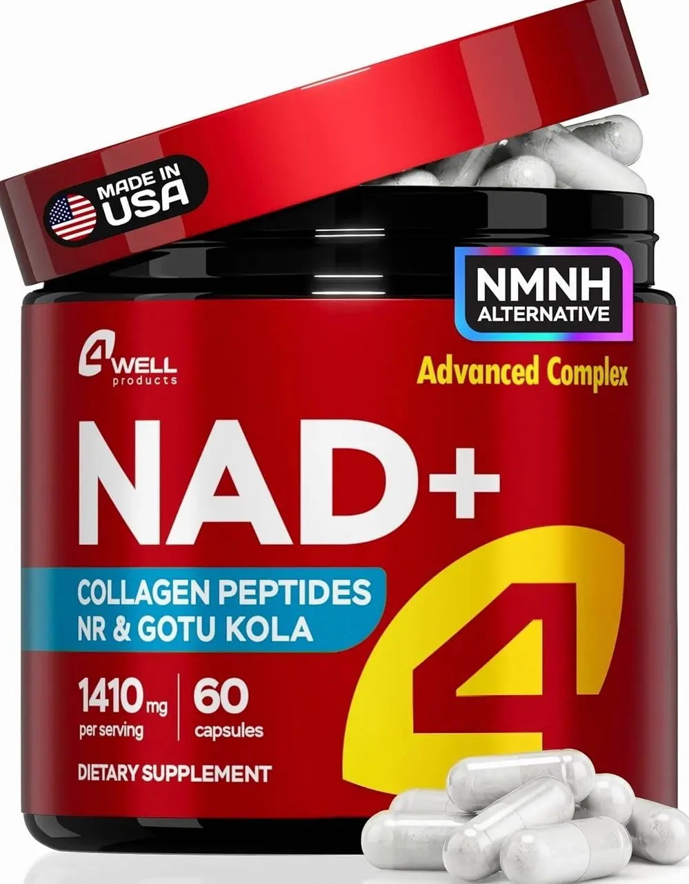 NAD Plus Supplement 1400mg - NMNH Supplement Alternative Supports Healthy Aging Complex with Nicotinamide Riboside & Gotu Kola, Collagen - Powerful NAD+ Formula for Energy, Skin & Cognitive, 60 Caps