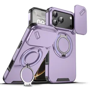 360 Degree Rotating Stand Phone Case with Slide Camera Cover, Smartphone Accessories Compatible with iPhone 17 Pro Max, 17, 16 Pro Max, 15, 14, 13, 12, 11 Pro Max