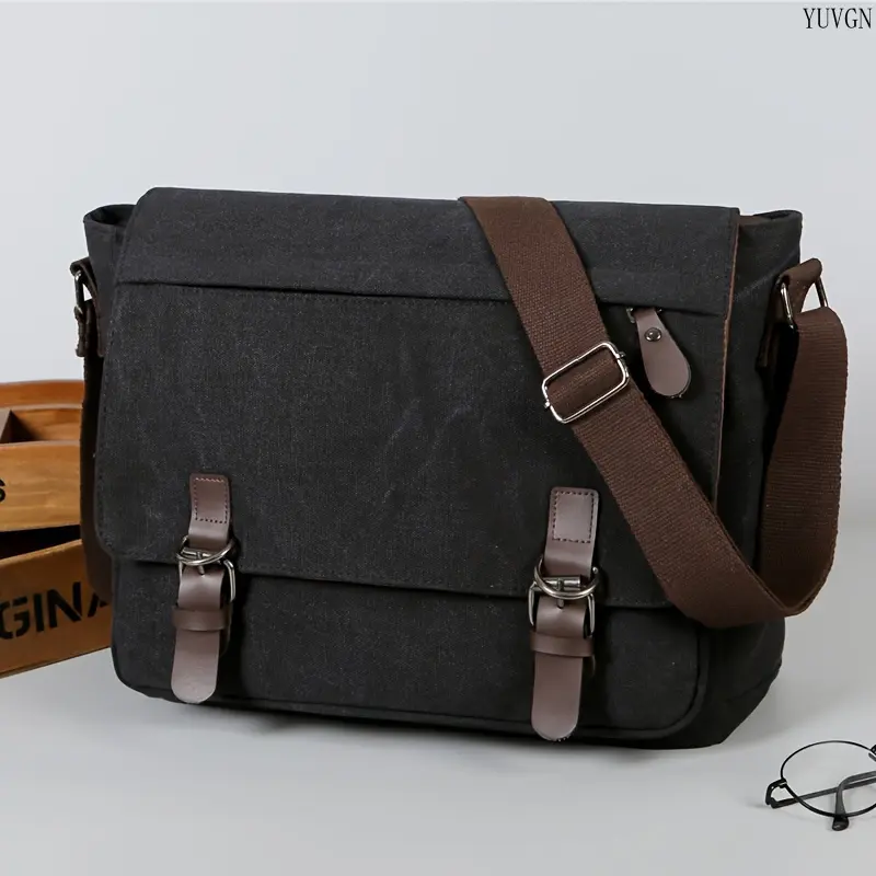 Men's Retro Canvas Messenger Bag, High-Capacity Multi-Pocket Satchel for Handsfree Carry with Adjustable Crossbody Shoulder Strap for Travel & College, Casual tiktokshopbacktoschool