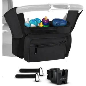 Baby Stroller Organizer Set - Universal Stroller Bag + Cup Holder/Phone Holder, Universal Accessories for Stroller, Bike, Wheelchair, Walker, Scooter