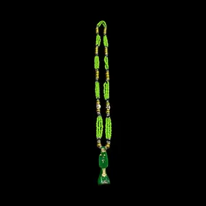 Santa Muerte Green Rosary with Gold Accents and Detailed Beads for Spiritual Practices