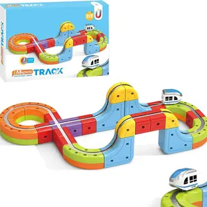 Electric Train Set with 3D Flexible Tracks, DIY Modular Railway Track Building Toy, Anti-Gravity Car Race Track Blocks, Suitable for Kids Aged 3+