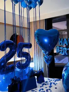 540pcs Blue Happy Birthday Party Decor Kit, Balloon Banner + 40in Foil Number Balloons, Blue Heart Balloons, Blue Rose Petals, Blue Theme Birthday Backdrop for Men Women, Photo Booth & Home Party Setup
