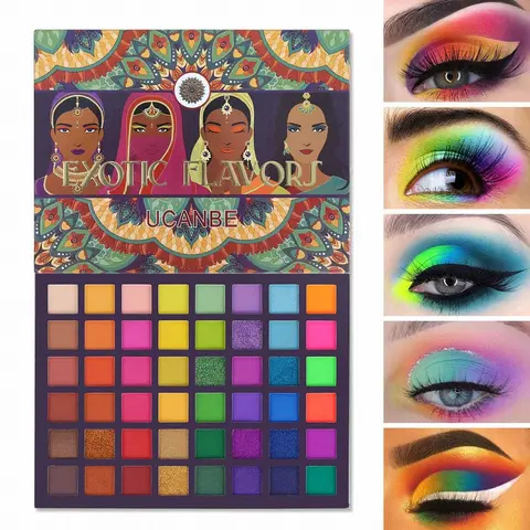 48-Color Glitter Shimmer Eyeshadow Palette Set - 4 Satin Shades, Matte, Metallic, Neon Finishes, Exotic Scents, Highly Pigmented Blending Palette with Bling Effect for Beginners’ Smokey Eye, Back to School Cosmetic