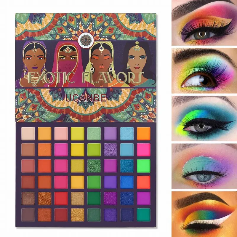 48-Color Glitter Shimmer Eyeshadow Palette Set - 4 Satin Shades, Matte, Metallic, Neon Finishes, Exotic Scents, Highly Pigmented Blending Palette with Bling Effect for Beginners’ Smokey Eye, Back to School Cosmetic