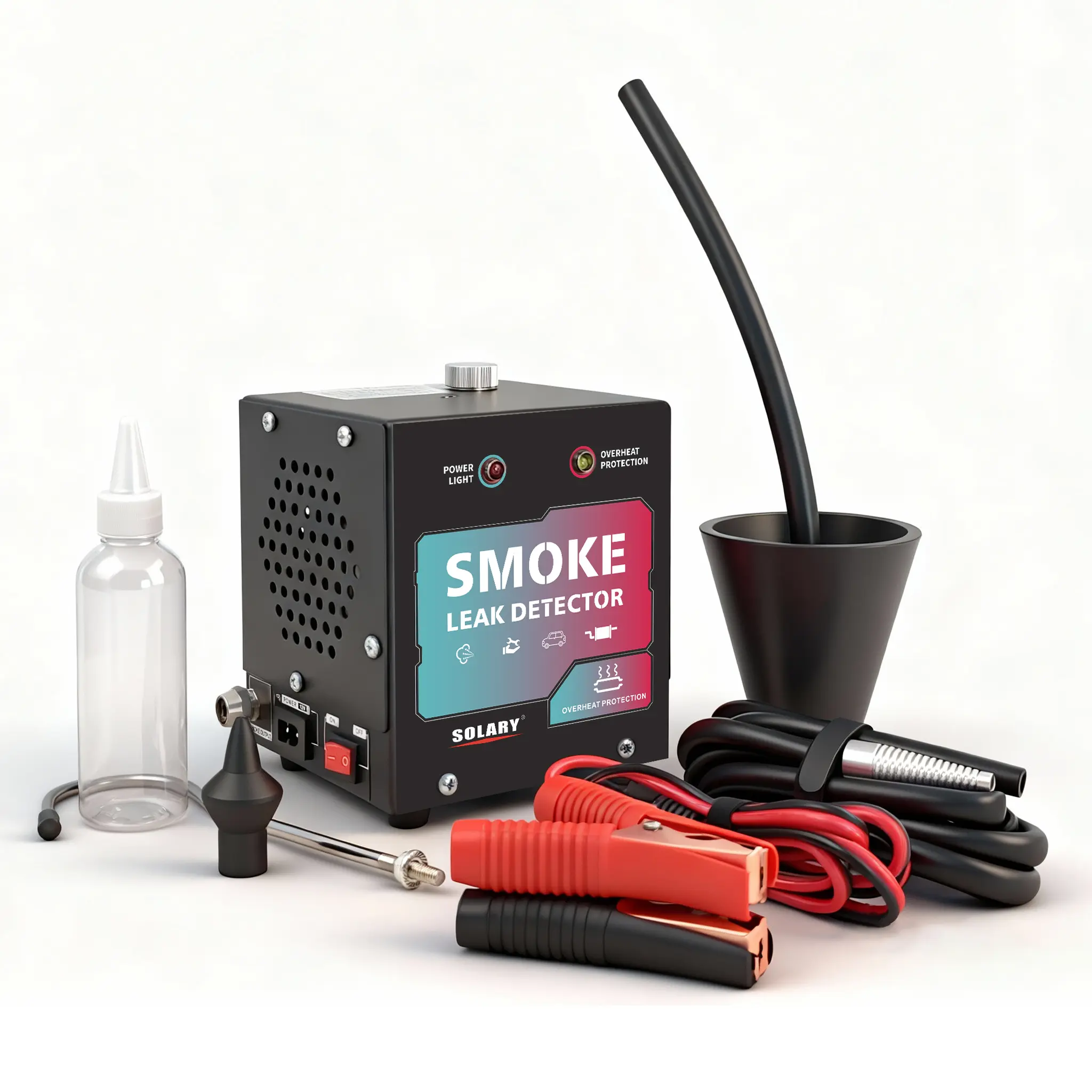 SOLARY SD202E 12V Compact Automotive Smoke Tester with Built-In Air Pump, Overheat Protection, Hood Hook, Simple Controls for Fast EVAP, Intake Leak Diagnosis; Works on Cars, Trucks