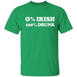 0% Irish 100% Drunk T-Shirt, Funny St. Patrick’s Day Graphic Tee, Irish Party Shamrock Shirt, Humor St Paddy Outfit, Casual Unisex Holiday Shirt - AL