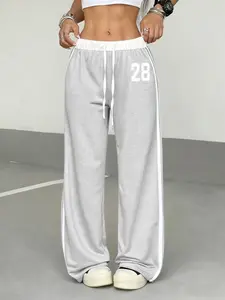 Women's Casual Spring/summer Digital Print Belt Patchwork Sport Street Retro Style Lazy Athletic Athleisure Sweatpants, Comfortable and Stylish