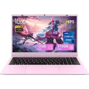 15.6" Laptop for Students & Home Featuring 12GB DDR5 RAM 512GB SSD FHD Thin Bezel Display Intel N150 up to 3.6GHz Long Battery Life Wi-Fi 6 Privacy Camera Your Perfect Pink Partner