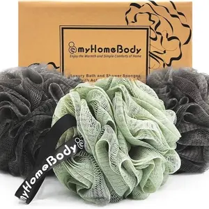 Large 70g Loofah Sponge, Bath Body Scrubber for Women, Men | Exfoliating Shower Pouf with Activated Charcoal - 2 Graphite Gray + 1 Sage Green, 3 Pack Accessories Hand